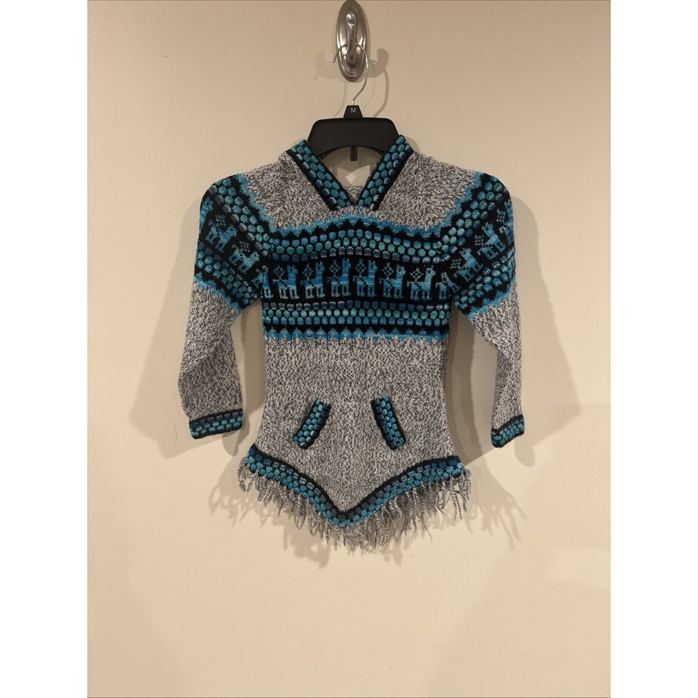 Ecologic Arts Alpaca Sweater Hoodie Child ApprSz 4-5 Hooded Gray Fringe Peruvian